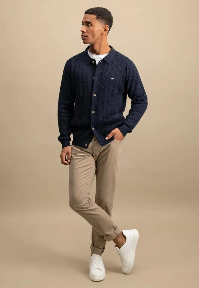 FYNCHHATTON Part Jacket With A Braid Pattern Navynew Offwhite Men Cardigan