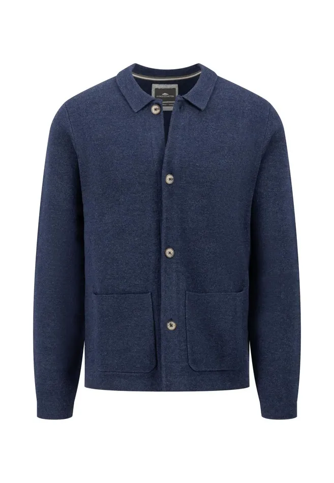 FYNCHHATTON Part Jacket With Buttons And Stand up Collar Navysteel Men Cardigan FYNCHHATTON Part Jacket With Buttons And Stand up Collar Navysteel Men Cardigan