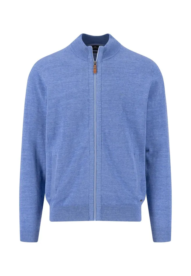 FYNCHHATTON Parting Jacket Made Of Cotton With Leather Cippers Strong Blue Men Cardigan FYNCHHATTON Parting Jacket Made Of Cotton With Leather Cippers Strong Blue Men Cardigan