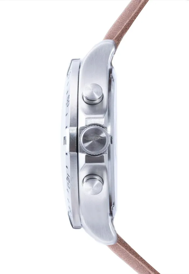 FYNCHHATTON Stainless Steel Wristwatch With Brown Leather Strap Silver Men Watch FYNCHHATTON Stainless Steel Wristwatch With Brown Leather Strap Silver Men Watch