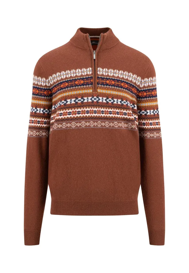 FYNCHHATTON Sweater With A Troyer Collar And Jacquard Pattern Navyhazel Men Sweater