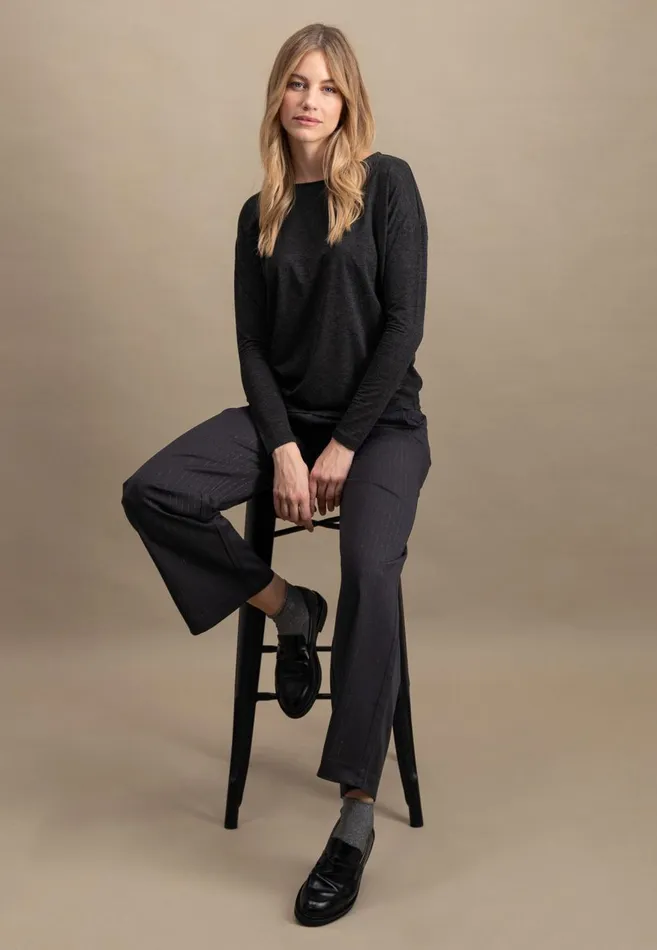 FYNCHHATTON Viscose Longsleeved Shirt With Lurex Threads Warm Graysilver Gray Women Tshirts