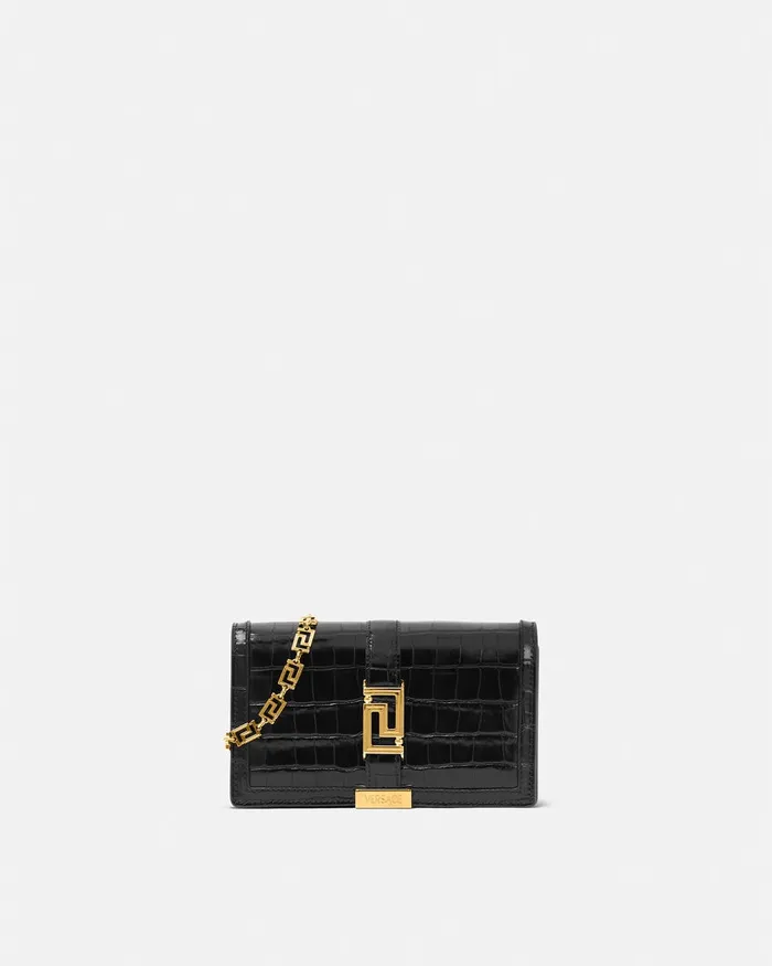 Greca Goddess Women Versace CrocEffect Greca Goddess Mini Bag Blackgold