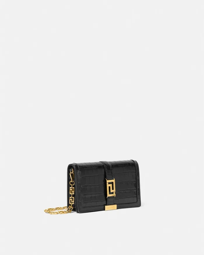 Greca Goddess Women Versace CrocEffect Greca Goddess Mini Bag Blackgold