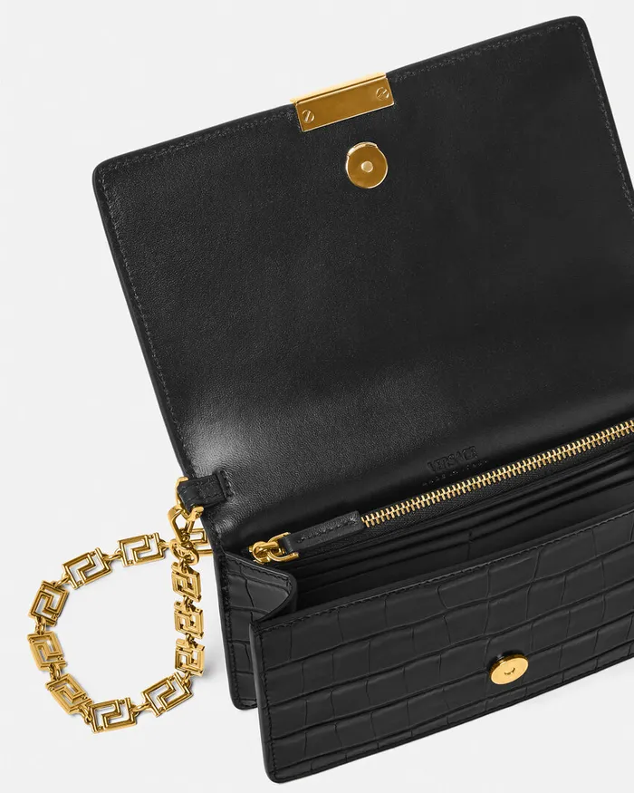 Greca Goddess Women Versace CrocEffect Greca Goddess Mini Bag Blackgold