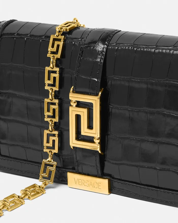 Greca Goddess Women Versace CrocEffect Greca Goddess Mini Bag Blackgold