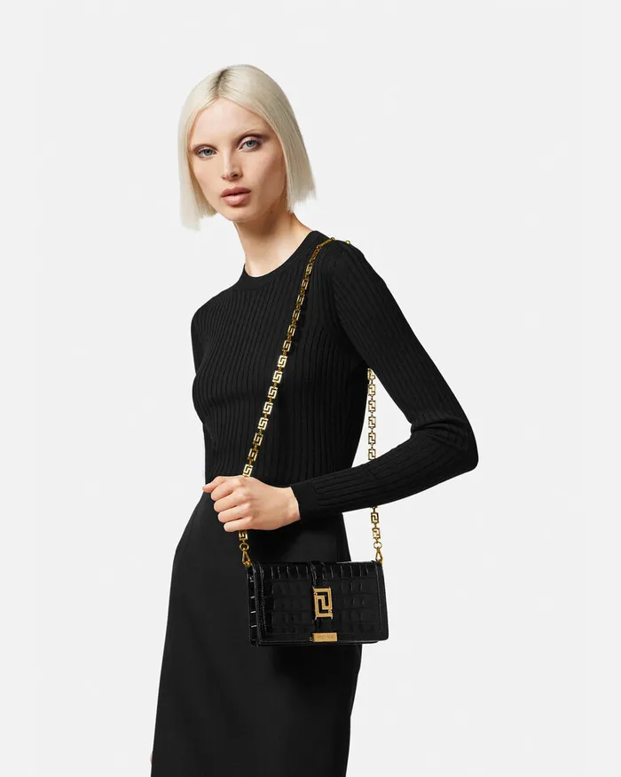 Greca Goddess Women Versace CrocEffect Greca Goddess Mini Bag Blackgold