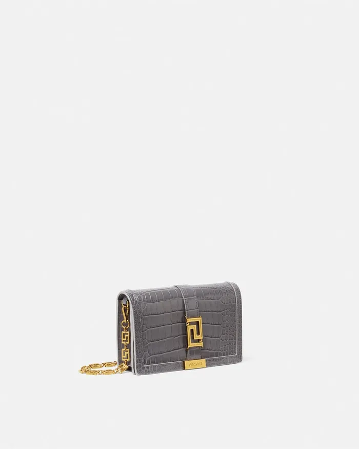 Greca Goddess Women Versace CrocEffect Greca Goddess Mini Bag Gray