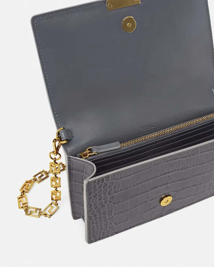 Greca Goddess Women Versace CrocEffect Greca Goddess Mini Bag Gray