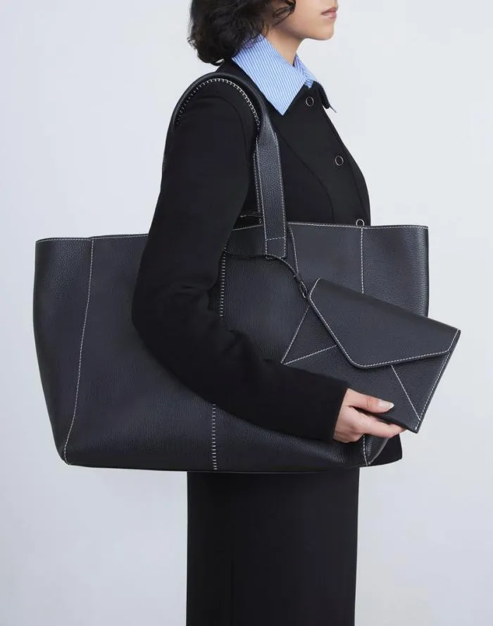 HandbagsReady To Wear Grained Calfskin Leather L Tote Black Lafayette 148 New York Suits
