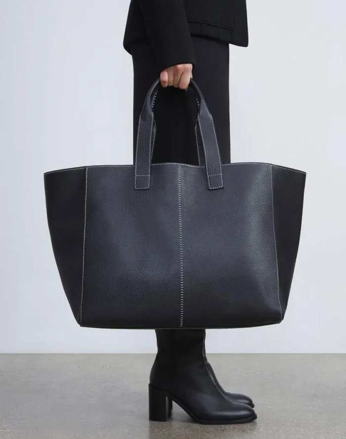 HandbagsReady To Wear Grained Calfskin Leather L Tote Black Lafayette 148 New York Suits