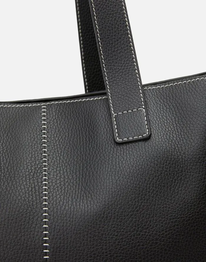 HandbagsReady To Wear Grained Calfskin Leather L Tote Black Lafayette 148 New York Suits