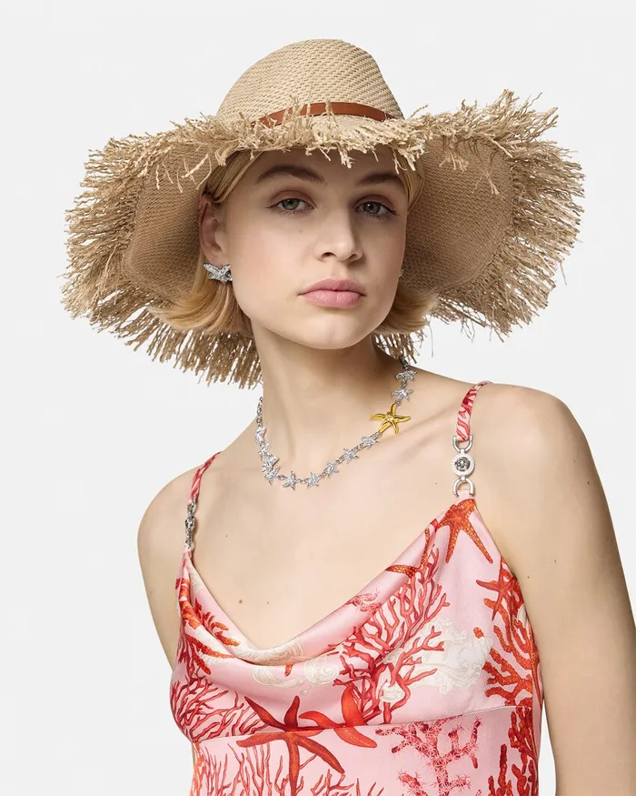 Hats and Caps Women Versace Medusa 03995 Raffia Hat Beige