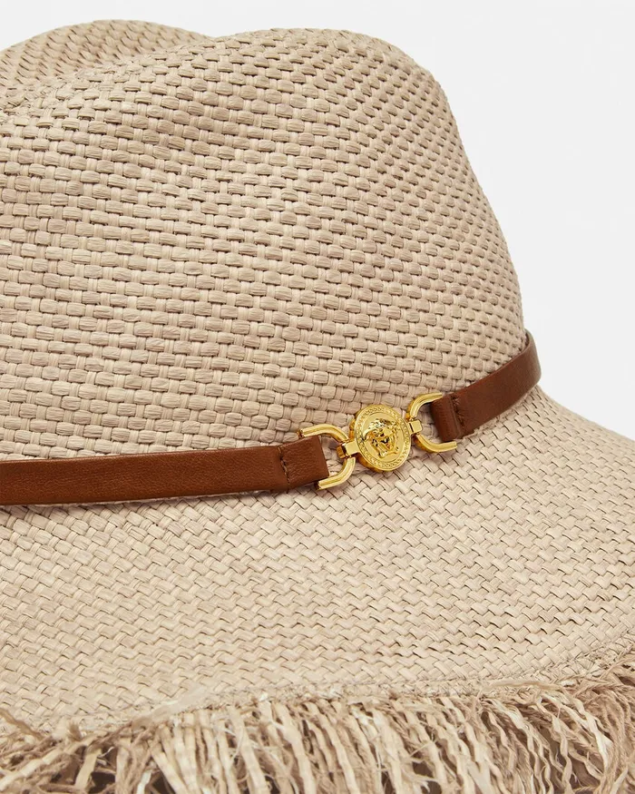 Hats and Caps Women Versace Medusa 03995 Raffia Hat Beige