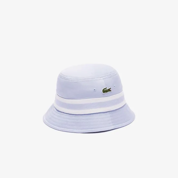 Hats Women Lacoste Women039s Cotton Gabardine Contrast Stripe Bucket Hat Phoenix Blue J2g