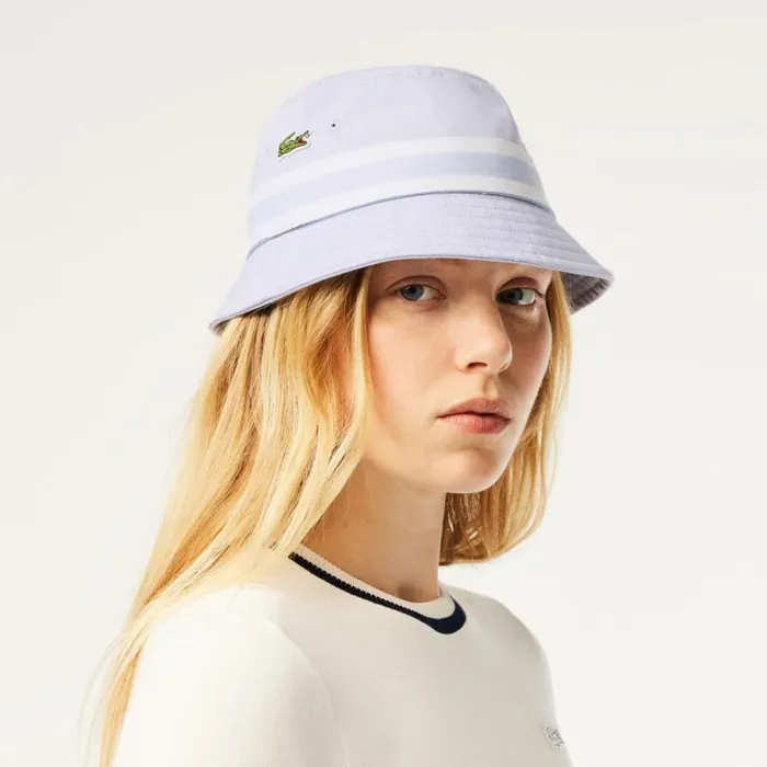 Hats Women Lacoste Women039s Cotton Gabardine Contrast Stripe Bucket Hat Phoenix Blue J2g