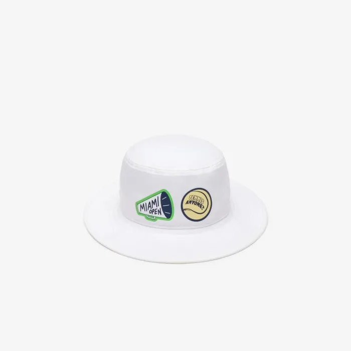 Hats WomenMen Lacoste Unisex Miami Open Edition Sport Bucket Hat White 001