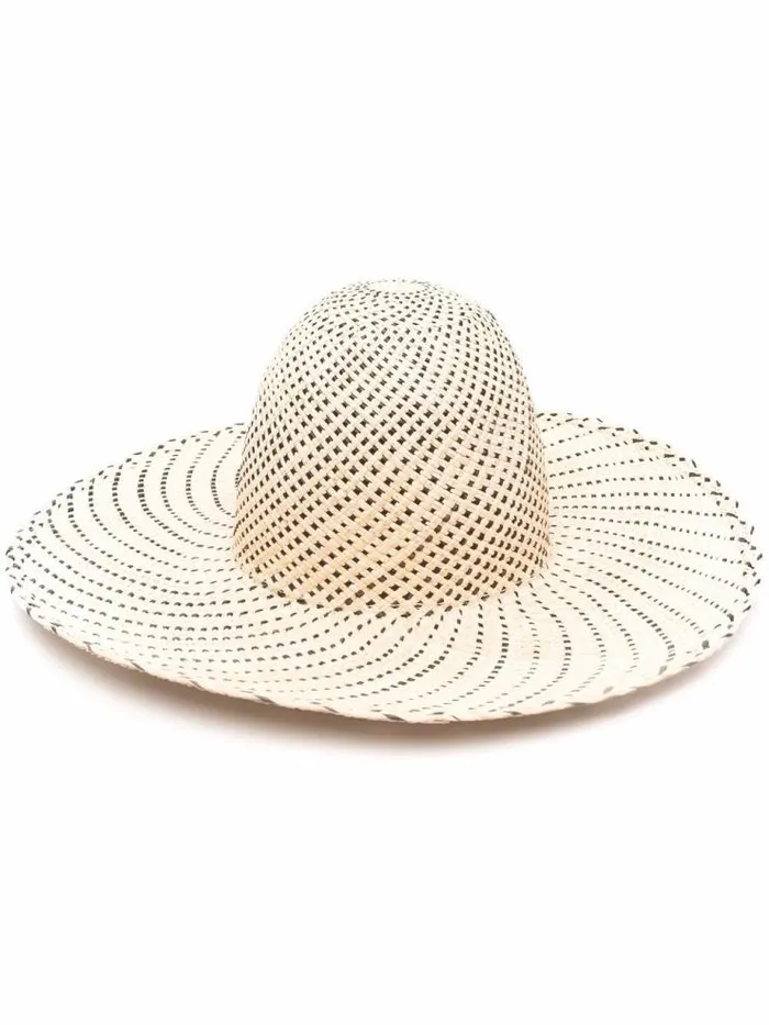 Henrik Vibskov Boutique Big Shade Panama Hat 8211 Natural Straw Black Dots Women Hats and Gloves