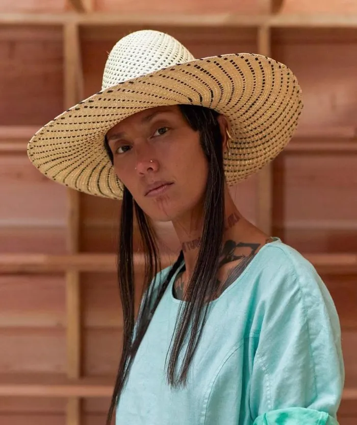 Henrik Vibskov Boutique Big Shade Panama Hat 8211 Natural Straw Black Dots Women Hats and Gloves