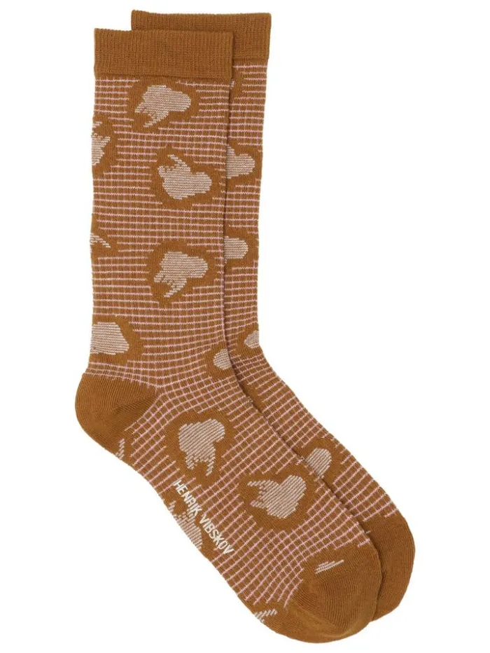 Henrik Vibskov Boutique Hand Jelly Socks Femme 8211 Brown Pink Grid Women Socks