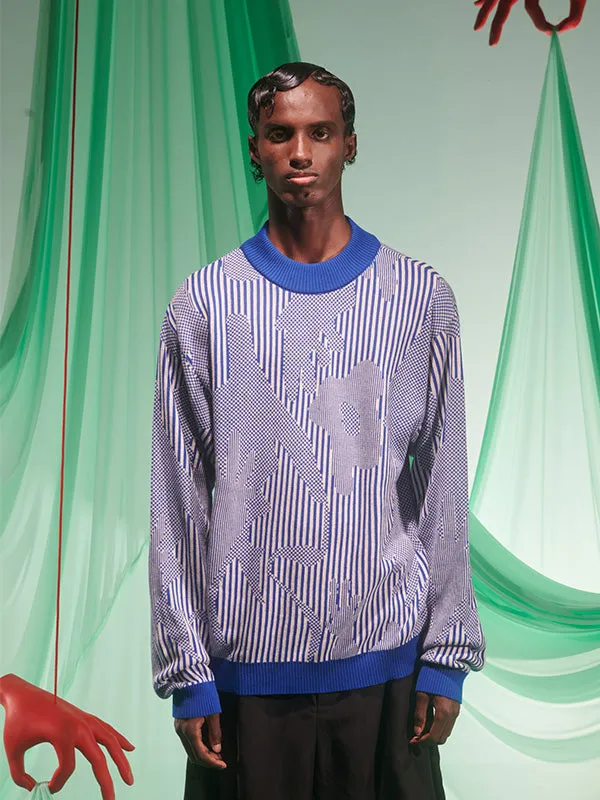 Henrik Vibskov Boutique Hands Knitted Jumper 8211 Blue White Hands Men Hoodies and Sweatshirts