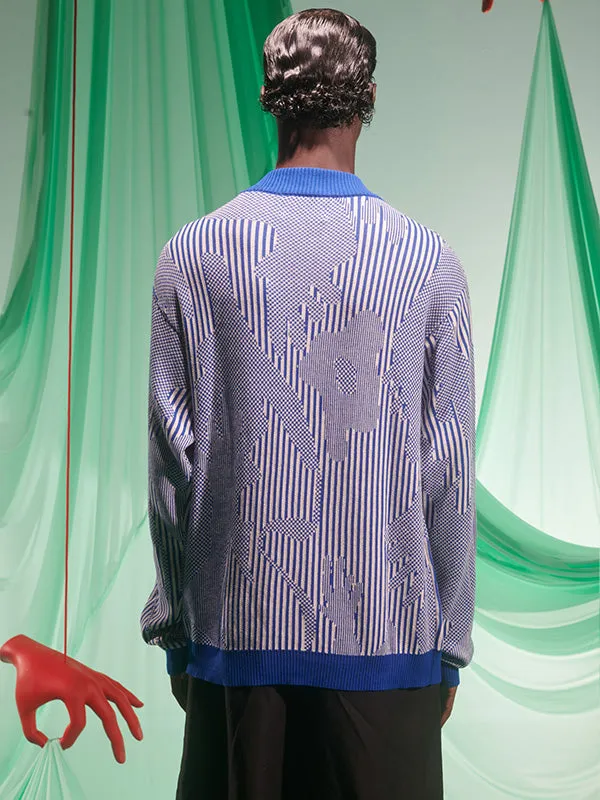 Henrik Vibskov Boutique Hands Knitted Jumper 8211 Blue White Hands Men Hoodies and Sweatshirts