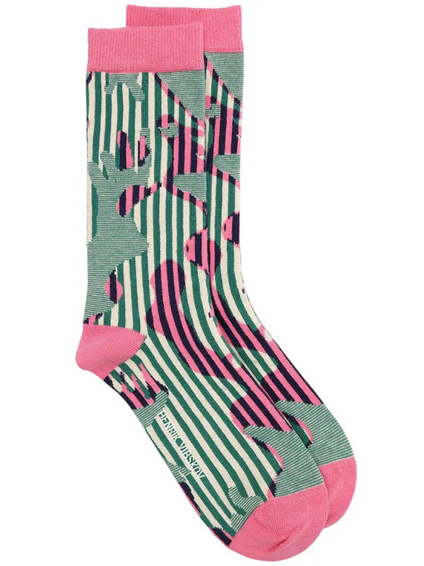Henrik Vibskov Boutique Handsome Hands Socks Femme 8211 Pink Green Handsome Grid Women Socks