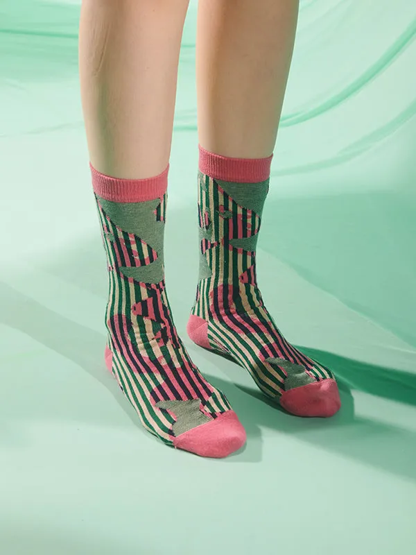 Henrik Vibskov Boutique Handsome Hands Socks Femme 8211 Pink Green Handsome Grid Women Socks
