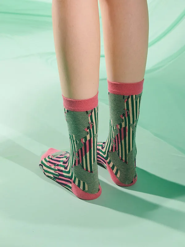 Henrik Vibskov Boutique Handsome Hands Socks Femme 8211 Pink Green Handsome Grid Women Socks