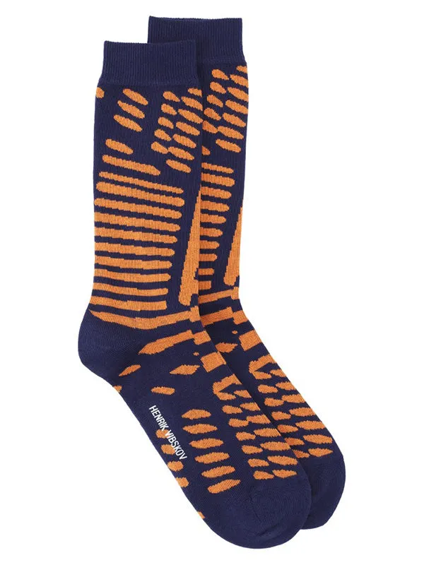 Henrik Vibskov Boutique Murph Socks Homme 8211 Blue Pumpkin Stripes Men Socks