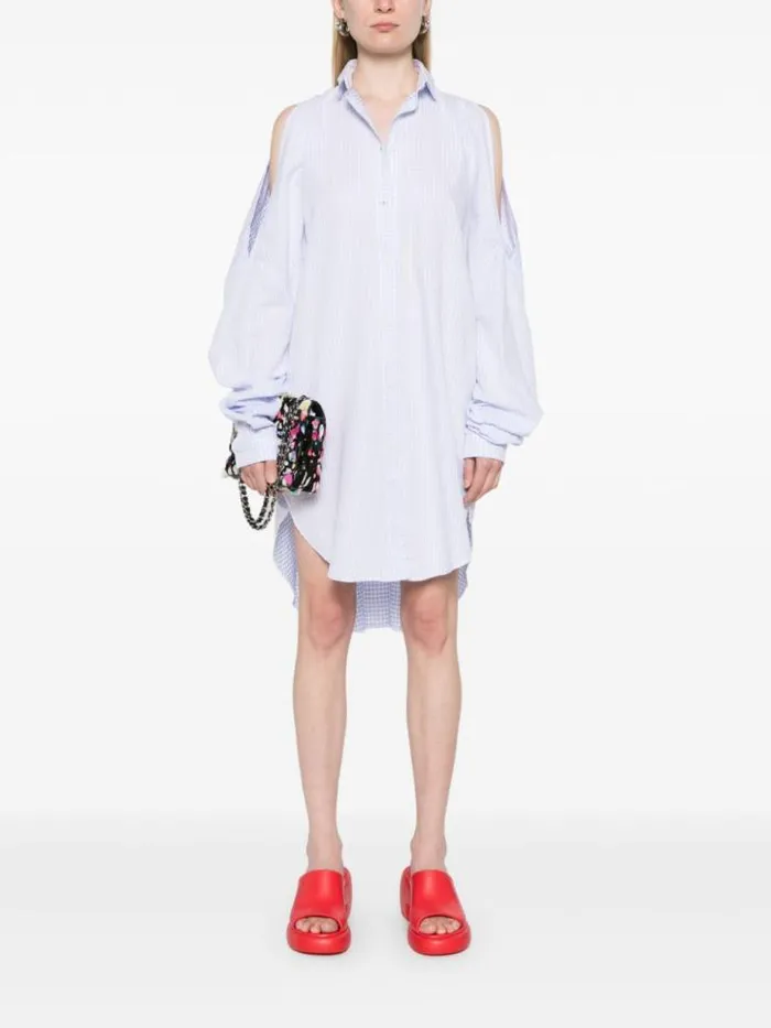 Henrik Vibskov Boutique New Bumble Shirtdress 8211 White Blue Grid Women Dresses