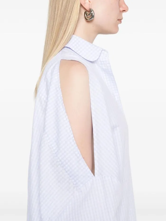 Henrik Vibskov Boutique New Bumble Shirtdress 8211 White Blue Grid Women Dresses