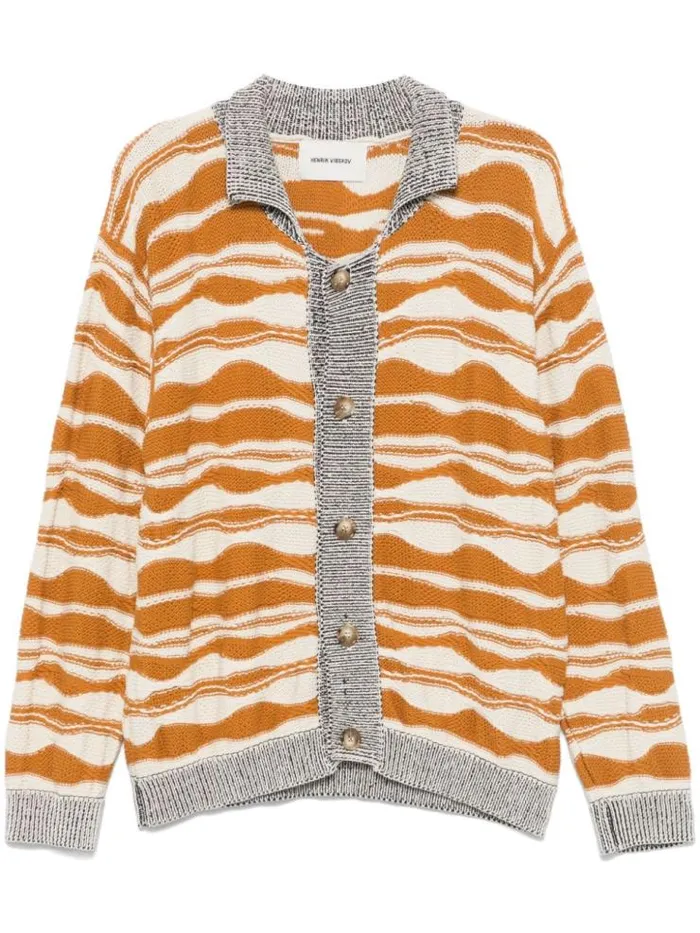 Henrik Vibskov Boutique Wave Knit Cardigan 8211 Rust Beige Mountain Waves Men Knitwear