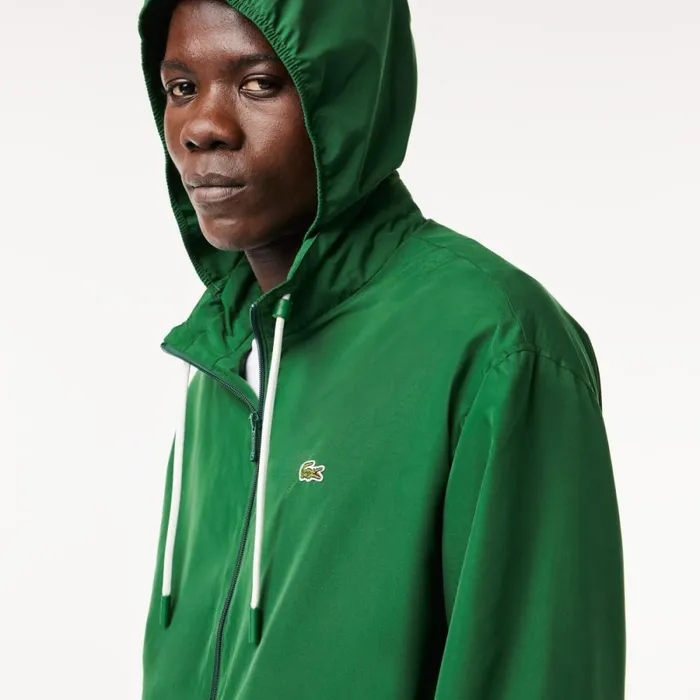 Jackets and Coats Men Lacoste Men039s Detachable Hood WaterResistant Jacket Pine Green 132