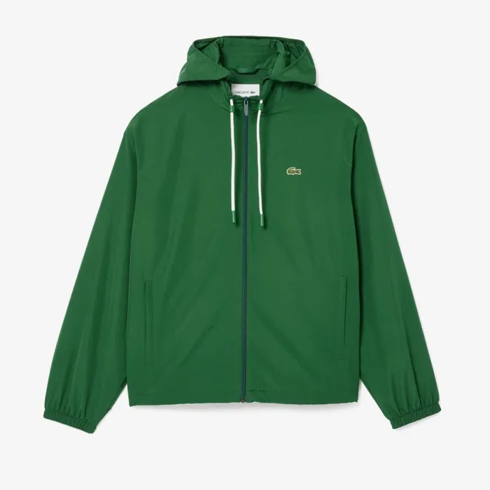 Jackets and Coats Men Lacoste Men039s Detachable Hood WaterResistant Jacket Pine Green 132