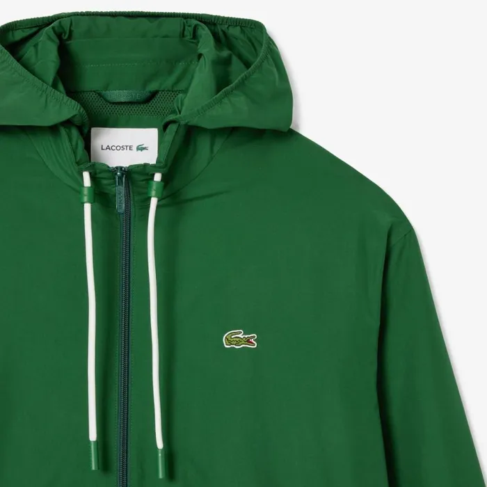 Jackets and Coats Men Lacoste Men039s Detachable Hood WaterResistant Jacket Pine Green 132