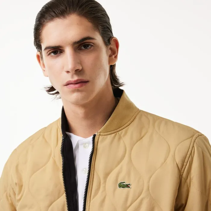Jackets and Coats Men Lacoste Men039s Reversible Quilted Bomber Jacket Black Beige Ira