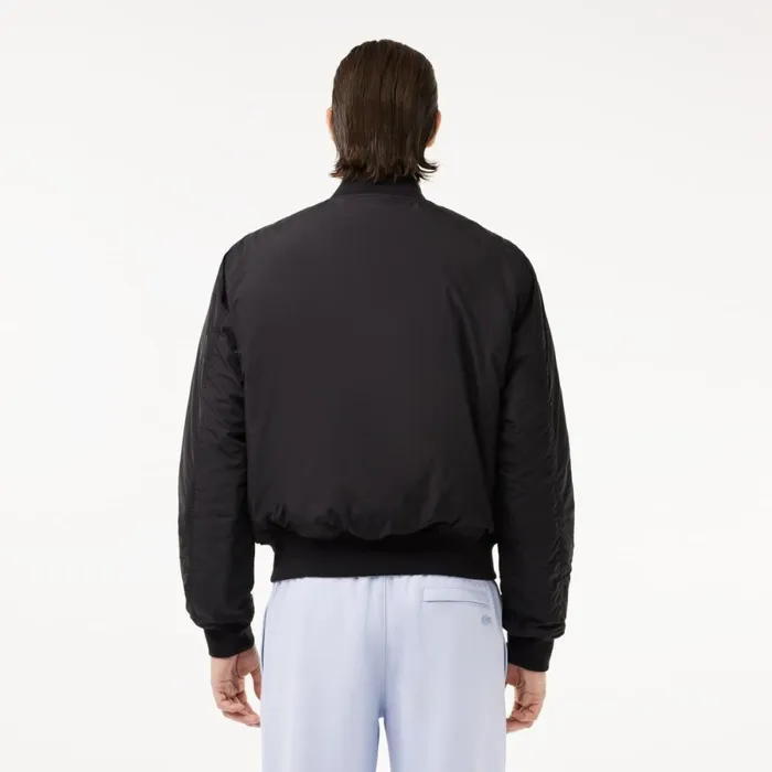 Jackets and Coats Men Lacoste Men039s Reversible Quilted Bomber Jacket Black Beige Ira