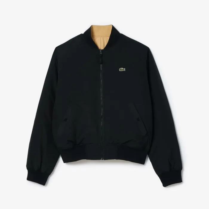 Jackets and Coats Men Lacoste Men039s Reversible Quilted Bomber Jacket Black Beige Ira