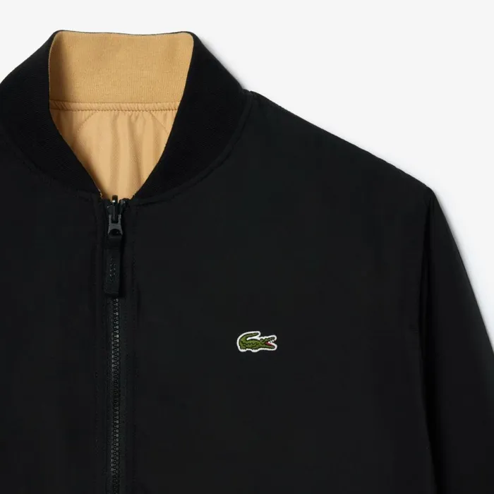Jackets and Coats Men Lacoste Men039s Reversible Quilted Bomber Jacket Black Beige Ira