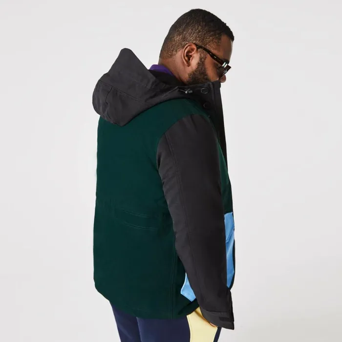 Jackets and Coats Men Lacoste Men039s WaterRepellent Colorblock Twill Jacket Green Black Blue Green Ndn