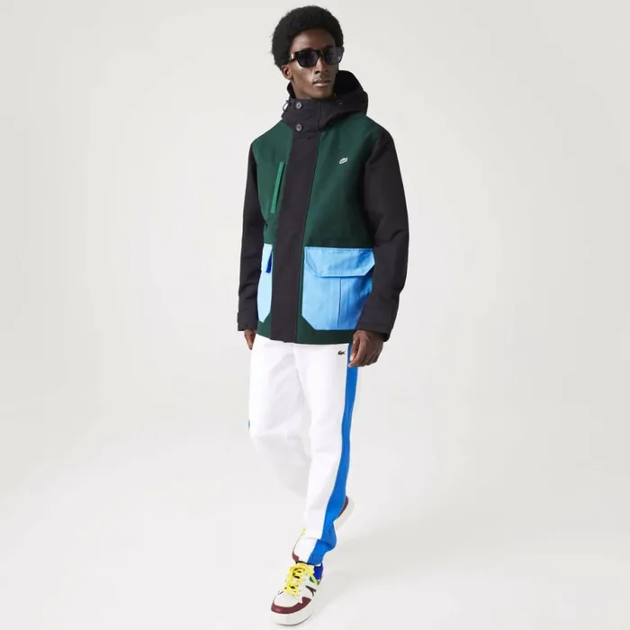 Jackets and Coats Men Lacoste Men039s WaterRepellent Colorblock Twill Jacket Green Black Blue Green Ndn