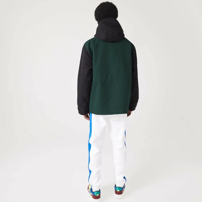Jackets and Coats Men Lacoste Men039s WaterRepellent Colorblock Twill Jacket Green Black Blue Green Ndn