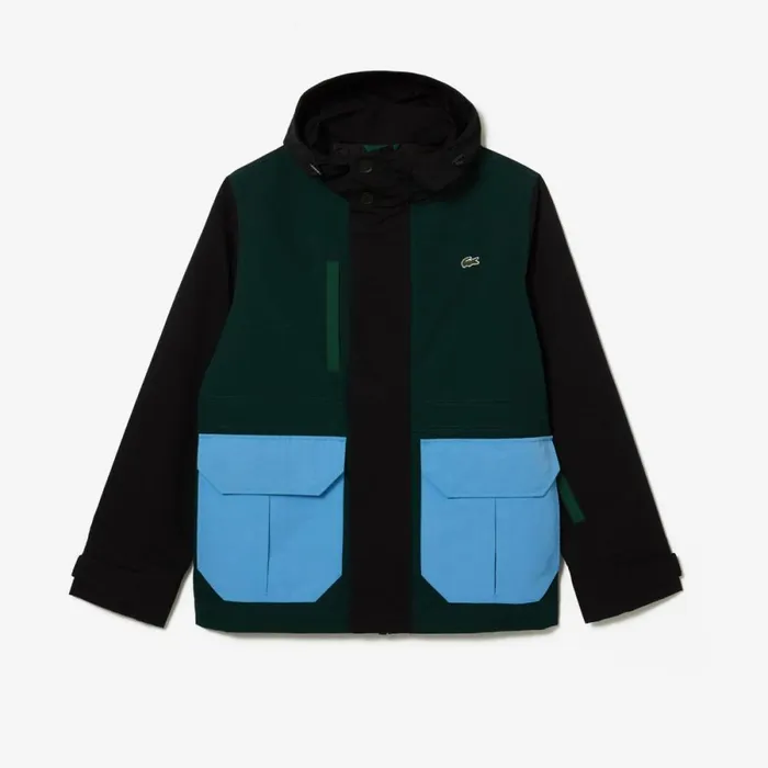 Jackets and Coats Men Lacoste Men039s WaterRepellent Colorblock Twill Jacket Green Black Blue Green Ndn