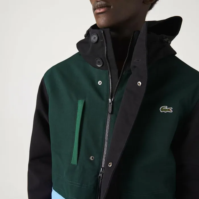 Jackets and Coats Men Lacoste Men039s WaterRepellent Colorblock Twill Jacket Green Black Blue Green Ndn
