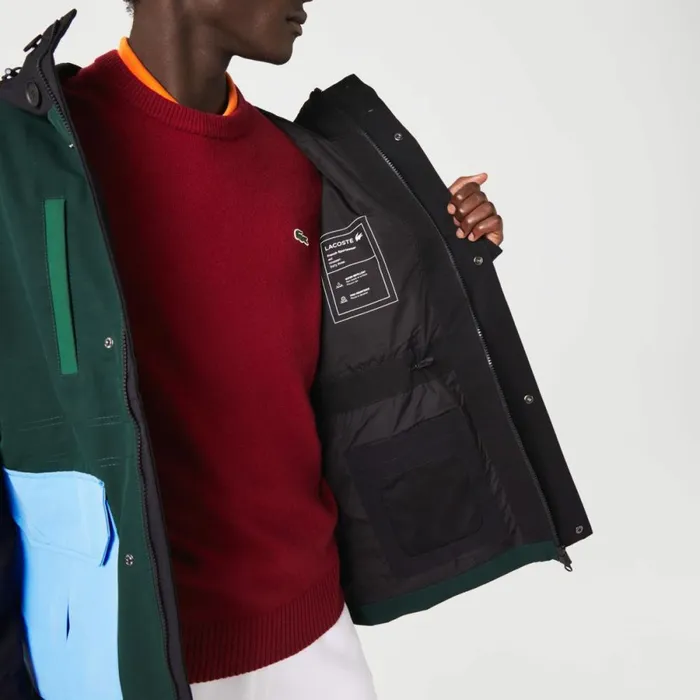 Jackets and Coats Men Lacoste Men039s WaterRepellent Colorblock Twill Jacket Green Black Blue Green Ndn