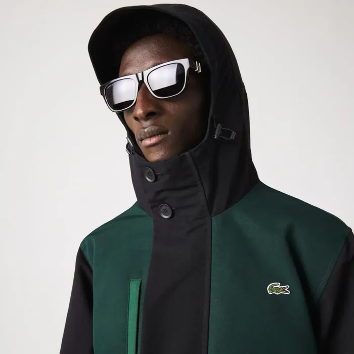 Jackets and Coats Men Lacoste Men039s WaterRepellent Colorblock Twill Jacket Green Black Blue Green Ndn