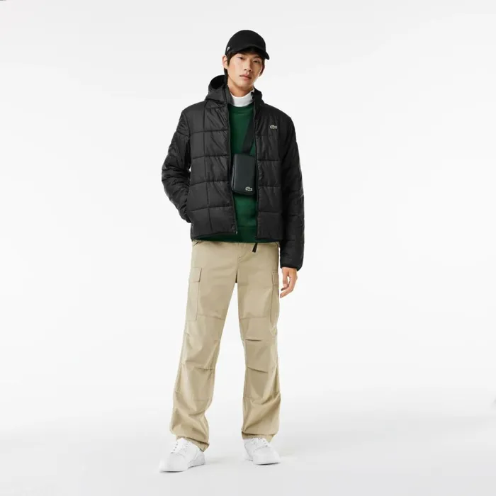 Jackets and Coats Men Lacoste Men039s Waterproof Padded Hood Puffer Jacket Black C31