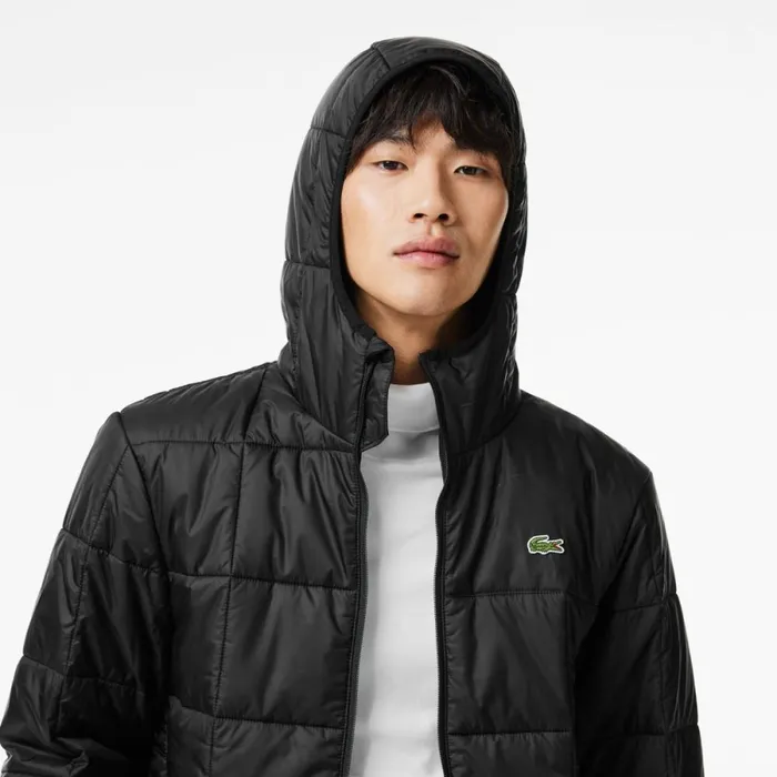 Jackets and Coats Men Lacoste Men039s Waterproof Padded Hood Puffer Jacket Black C31