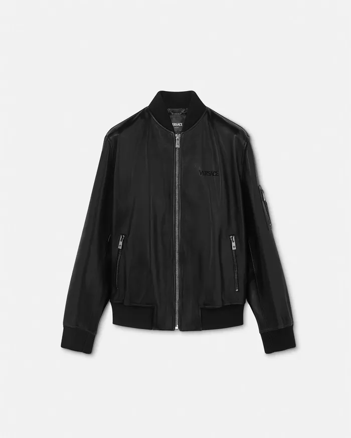 Jackets and Coats Men Versace Leather Bomber Jacket Black